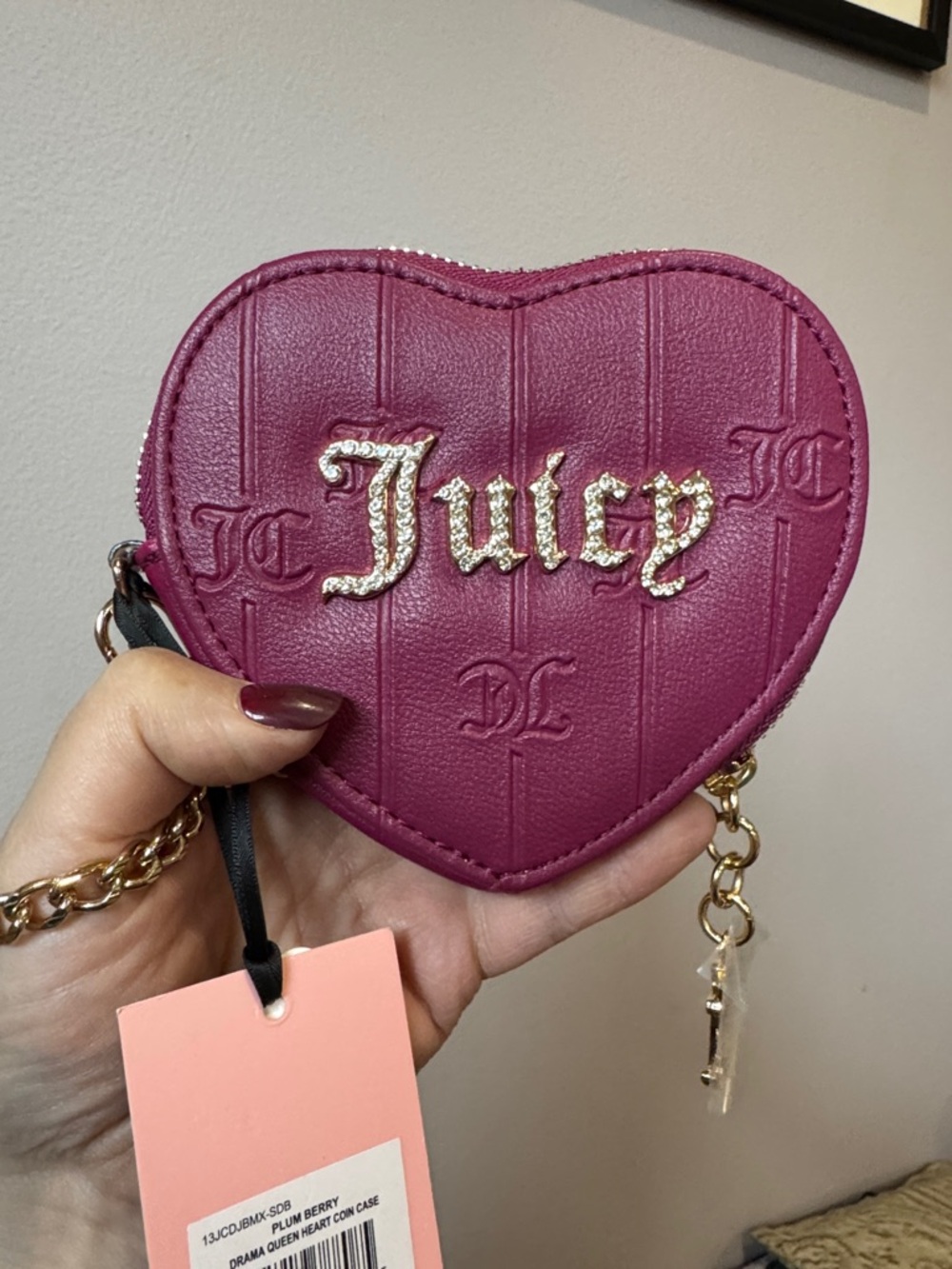 Juicy Couture Plum Berry Heart Coin Purse with Gold Accents